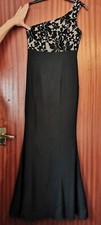 JARLO Maxi Evening Dress Black One Shoulder Embroidered Bodice UK8 Length 57"