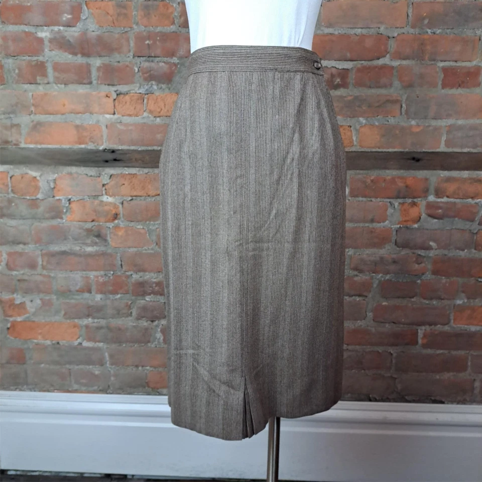 Falda Christian Dior Vintage Mujer Marrón Blanco Mini Rayas Midi Talla 10