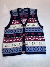 Vintage Eagle's Eye Sweater Vest Size L Hearts Flowers Valentines