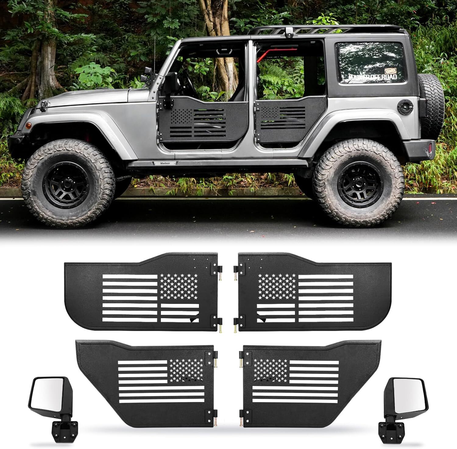 Off-Road Tubular Doors for 2007-2018 Jeep Wrangler JK 4 Door with Side Mirrors