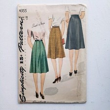 1930s Vintage Simplicity 4355 High Waistband Gored Skirt Sewing Pattern