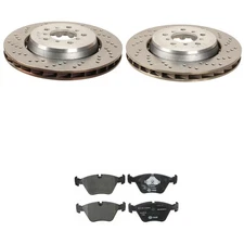 SHW Front 345mm Cross-Drilled Rotors Hella Low-Met Disc Brake Pad Kit For E46 M3