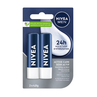 Nivea MEN Active Care Lip Balm 24hr Hydration Shea Butter Non Greasy 9.6g NEW
