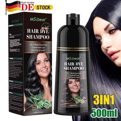 500ml Haarfarbe Schwarz Färbeshampoo Haarfärbeshampoo 3 in 1 Hair Dye Shampoo
