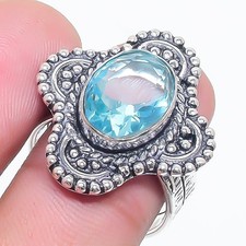 Aqua Aquamarine Gemstone 925 Sterling Silver Jewelry All Size Ring For Gift