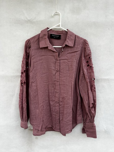 💎 DECJUBA LINEN BLEND purple Lace pink Blouse Shirt Tee Top 10 S Floral