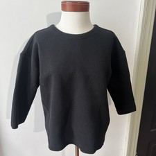 Everlane Black Scuba Top Boxy Pullover Women s Small 3/4 Sleeve Minimalist