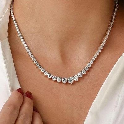 Same Day Shipping 7Ct Lab Grown Diamond Graduation Tennis Necklace Silver 16''
