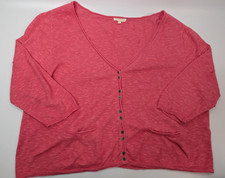Eileen Fisher V-Neck Button Cardigan Women's 1X Pink Linen Cotton Coastal Boxy