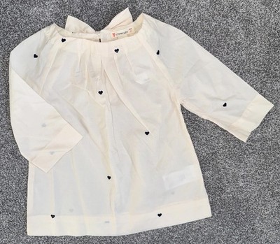 NEU MIT ETIKETT CREWCUTS CREME MARINEBLAU HERZ SCHLEIFE HINTEN LANGARM OBERTEIL ALTER 2 UVP £35,50