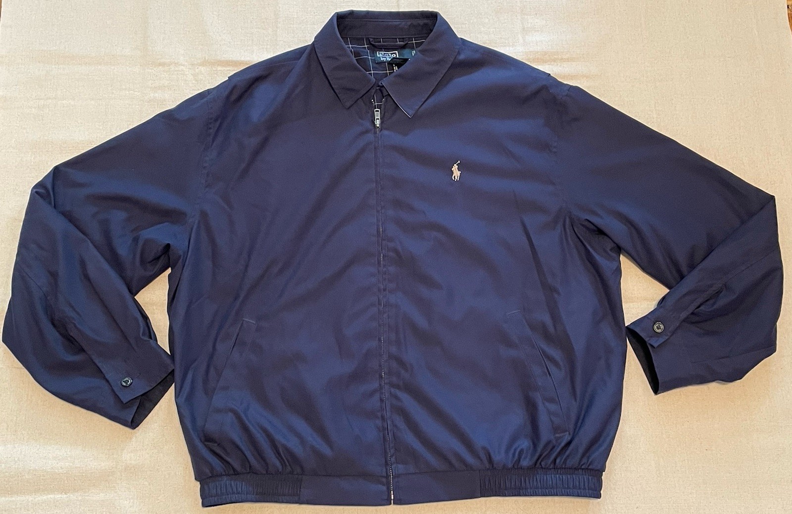 PONY Giacca Polo Ralph Lauren vintage uomo XLarge Harrington colletto ad anello zip intera blu