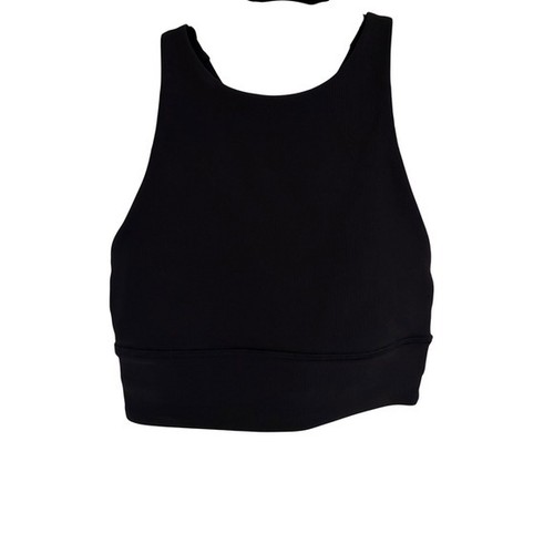 Lululemon Energy Bra High Neck Long Line Black Ribbed Sports Bra W2CKSS Size 2