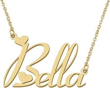 18k Gold Plated Bella Heart Name Necklace Stainless Steel for Womens Birthday Gr