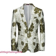 Mens One Button Floral Print Suit Jacket Blazers Slim Fit Coat Evening Party New