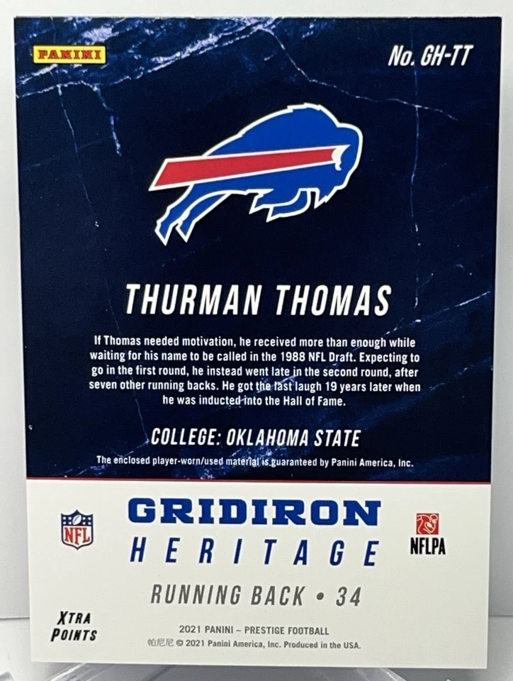2021 Panini Prestige Gridiron Heritage Thurman Thomas #GH-TT Bills Parch Relic - Image 2 of 2