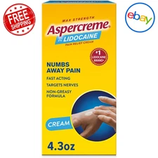 Aspercreme with Lidocaine Maximum Strength Pain Relief Cream 4.3 Oz Free Ship