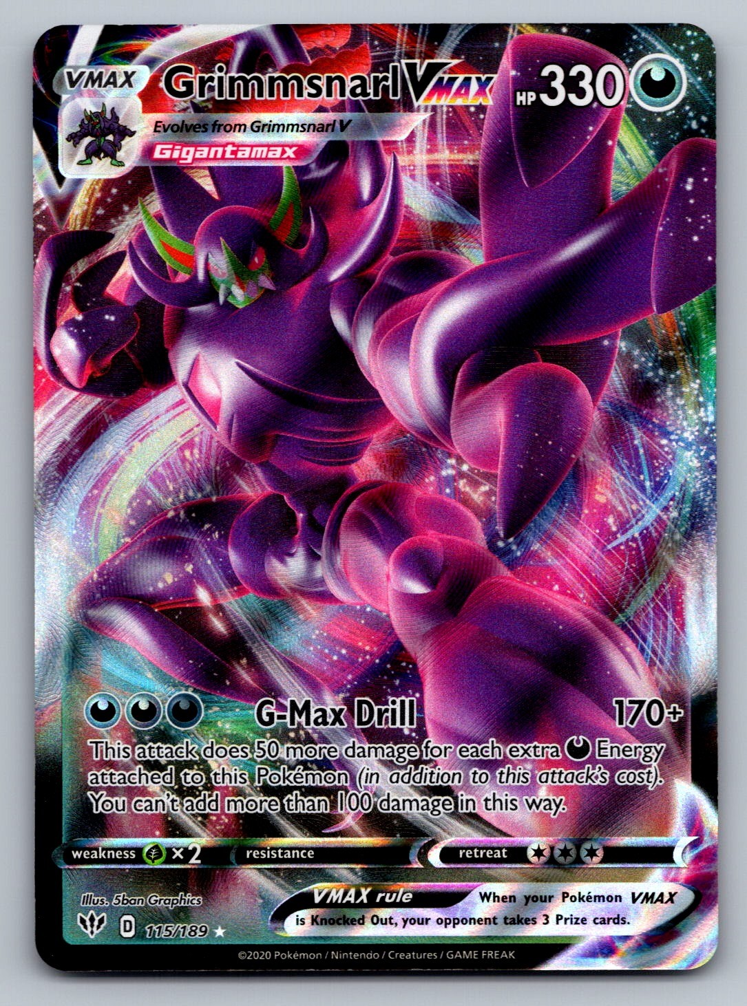 Grimmsnarl VMAX Holo Ultra Rare SWSH03: Darkness Ablaze 115/189 NM