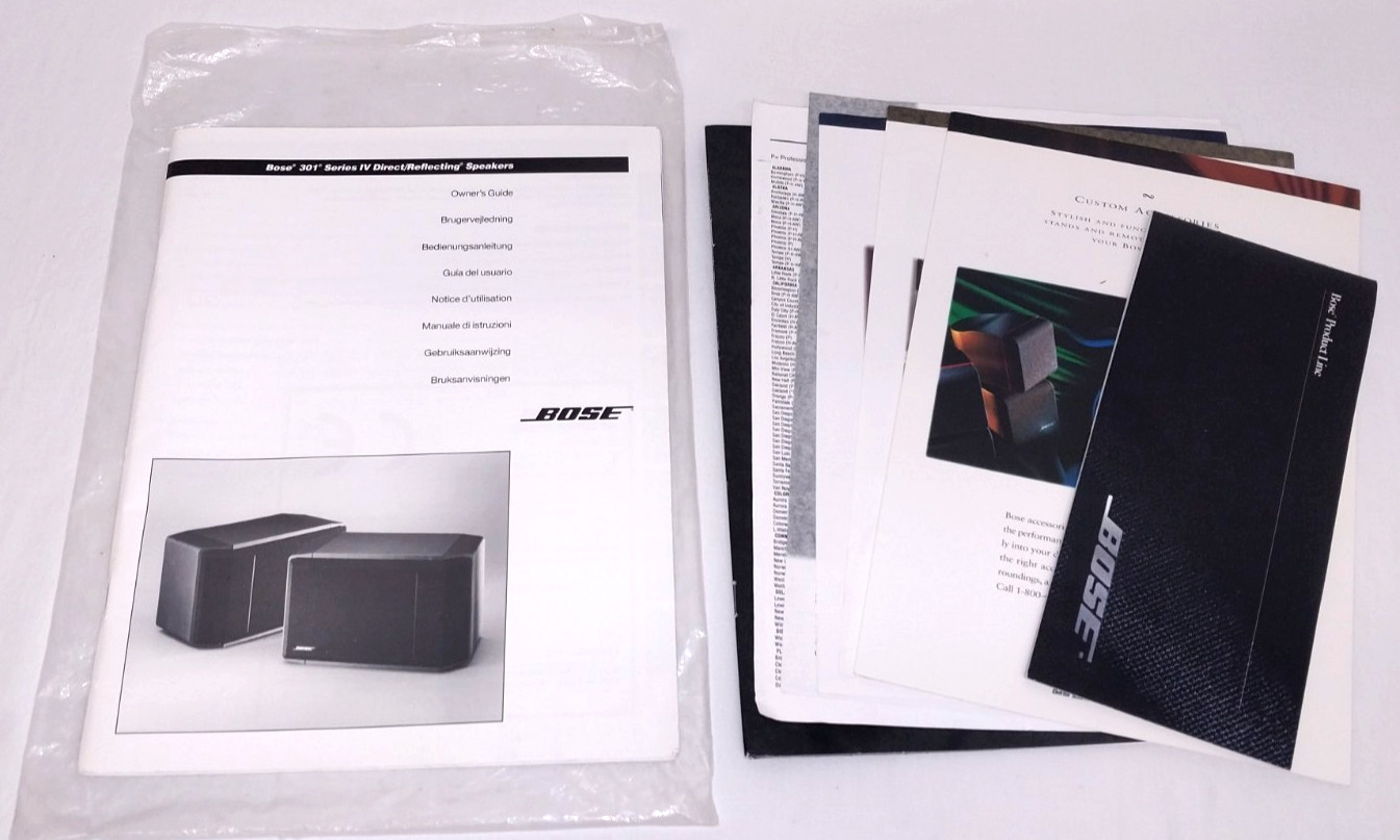 Bose 301 Series IV OWNERS MANUAL w Advertisement Pamphlets '95/96 Mint Condition