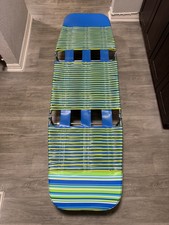 Vtg Lawn Lounge Chair Beach Patio Trifold Blu...