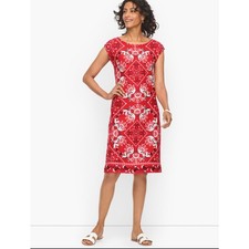 NWT Talbots Cotton Shift Dress Intricate Bandana Peacock Novelty Midi Women's S