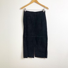 Nevada Blue Vintage Black Genuine Leather Suede Midi Skirt Made in USA Size 9/10