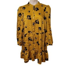 Rebecca Minkoff Yellow Floral Ruffle Hem XL HELEN Shirtdress