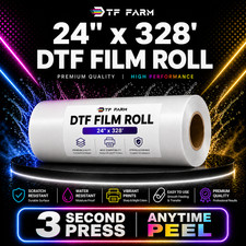 24" DTF Anytime Peel Film Roll 3 Sec Press Hot/Cold Peel PET Transfer Film 328FT