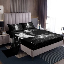 White Christmas Tree Bed Sheet Set Kids White Snowflakes Sheets Set 4pc Geome...