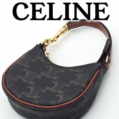 CELINE Mini Pouch AVA Triomphe Brown Leather Small Used From Japan