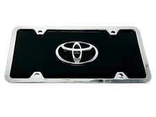TOYOTA Logo Black Acrylic License Plate w/ Chrome Frame Kit- Like New