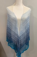 Handmade Crochet Triangle Lace Shawl/Wrap - White to Blue Ombr  - 73  x42  