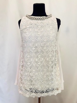ERMANNO Ermanno Scervino Lace Macrame Pleated Blouse Top Jewel Neck Size IT 38 X