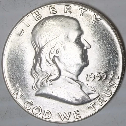 1955 FRANKLIN HALF 50c - 90% silver - UNC - LUSTUROUS - WAGON WHEEL - SWEET COIN