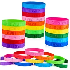 Gejoy 60 Pcs Jesus Loves You Silicone Bracelets Bulk Colorful Christian 