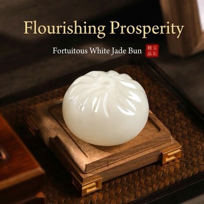 Hand Carved Authentic Jade Bao Steamed Bun Fine Art Lucky Dumpling Dim Sum Gift