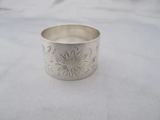 Good VICTORIAN ENGRAVED Coin/Sterling Floral NAPKIN RING- Mono AAR-NR