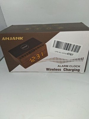 Anjank Bluetooth Radio Alarm Clock Wireless Charging AC190 Wooden Bedside Clock