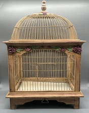 Vintage Wood & Metal Antique Victorian Style Birdcage w/ Floral Rose Design