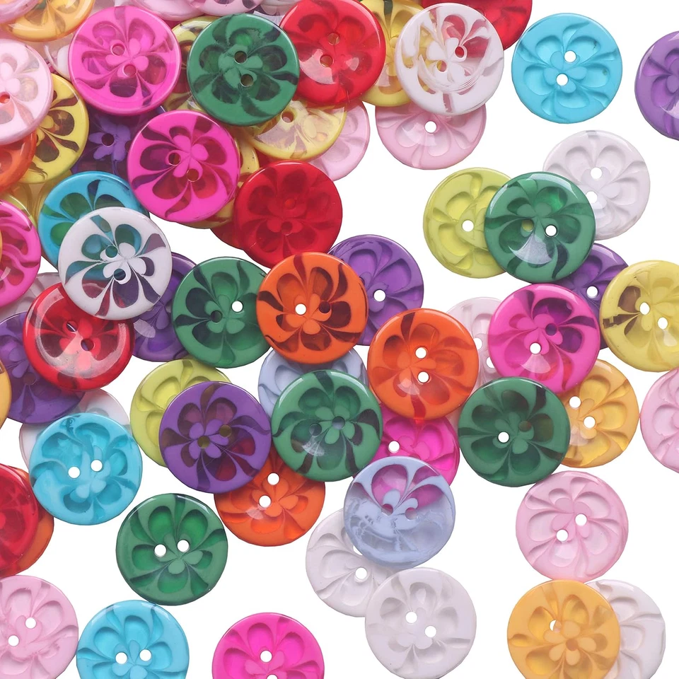 200 Pcs Mixed Resin Flowers Button/Sewing Lots Buttons 2 Hole Baby Sewing DIY Cr - Image 3 of 4