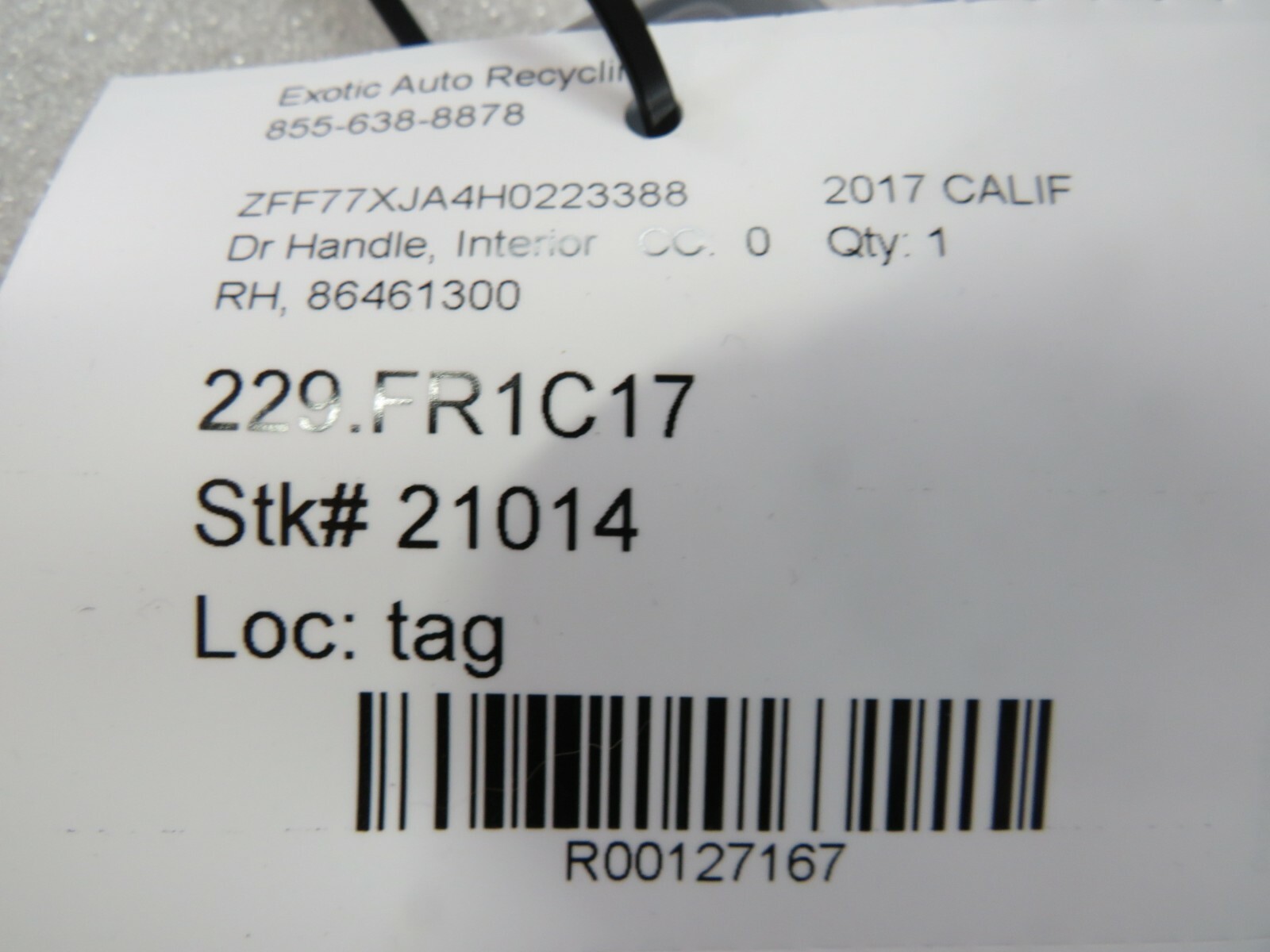Ferrari California T, RH, Right, Interior Door Handle, Used, P/N 86461300