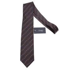 Drake's NWT Neck Tie Dark Blue with Orange & White Geometric Pattern 100% Silk