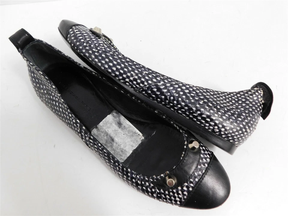 New Balenciaga Paris Arena Black White Genuine Snakeskin & Leather Flats 36.5 - Image 2 of 4