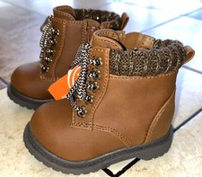 Wonder Nation Baby Girl's Brown Faux Leather Sparkle Sweater Boots Size 2 Zip Up