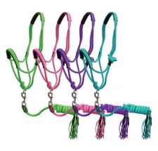 Showman PONY Size COWBOY KNOT Braided Nylon Rope HALTER with 7' Removable Lead