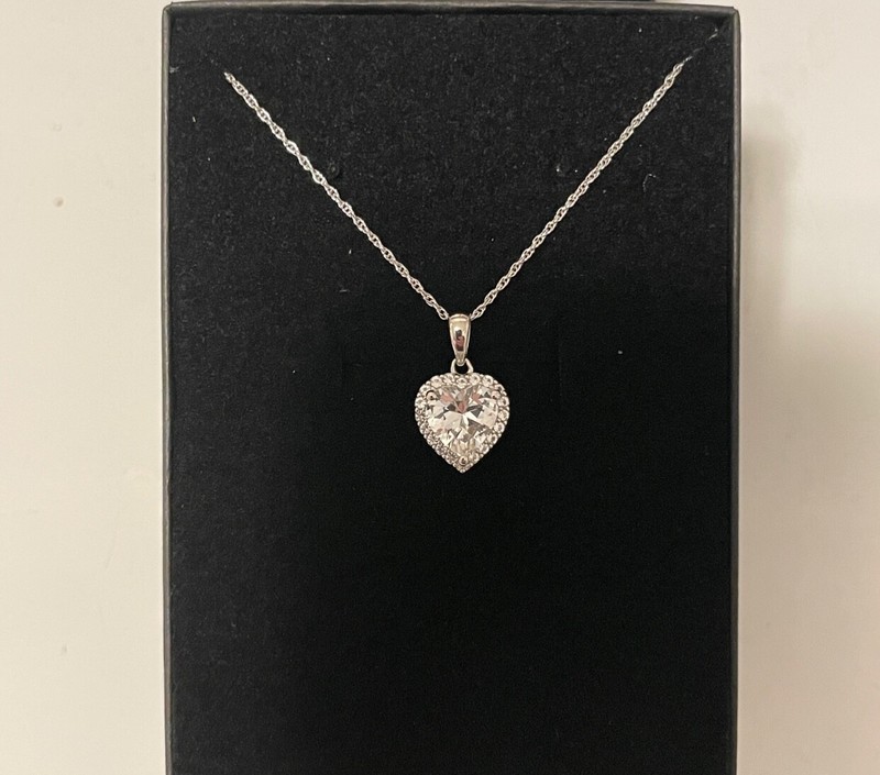 *NEW* Kay Jewelers Sterling Silver Lab Created White “HEART” Sapphire Necklace