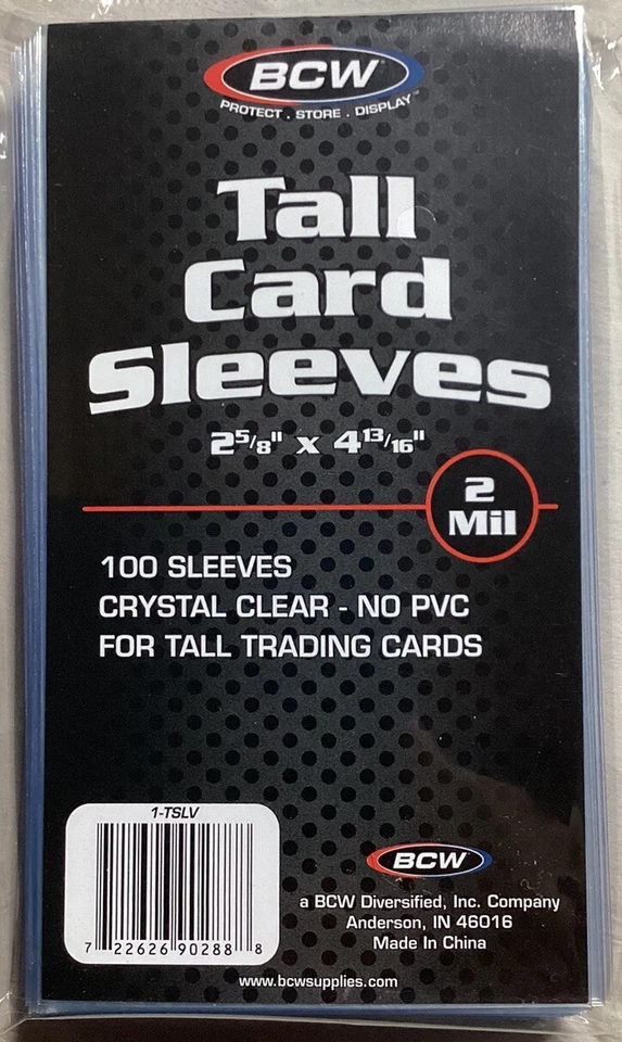 BCW Tall Card Sleeves 1 Pack of 100 for Standard Cards With Tracking!