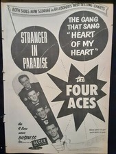 The Four Aces Stranger In Paradise Rare Original Promo Poster Ad Framed!