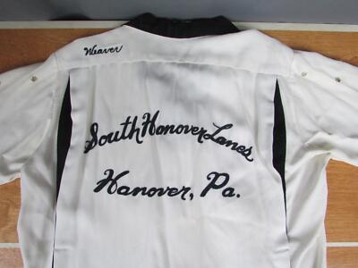 Vintage 1950s King Louie Bowling Shirt Rayon Gab Wht/Blk South