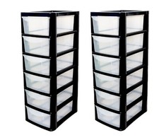 2 X SMALL TOWER UNIT 6 DRAWER PLASTIC DRAWERS STORAGE DESKTOP ORGANIZER MINI