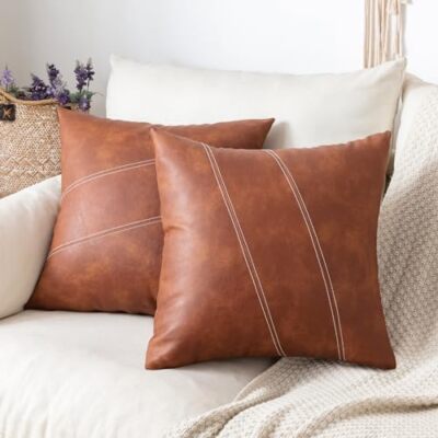 Hearthia Throw Pillow Covers Pack Of 2 - 18x18 Inch Striped Cushion Covers With Zipper | Decorative Sofa Bedroom Pillow Cases (Camel) - View #8